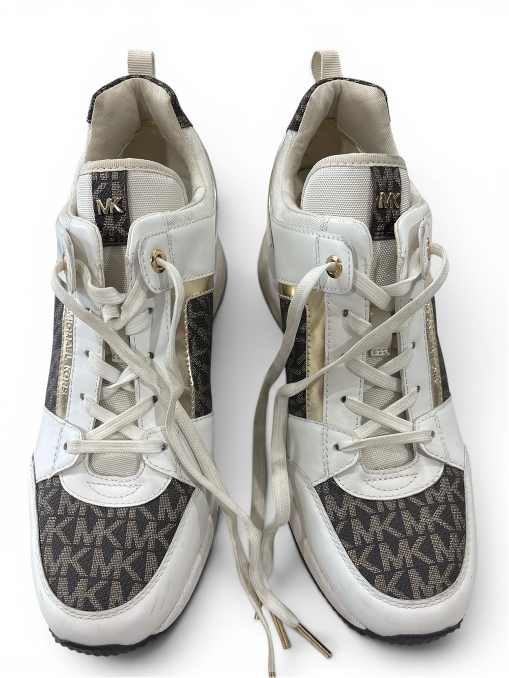 VINTAGE Y2K Monogram Michael Kors White and Brown MK Logo Lace-Up Sneakers